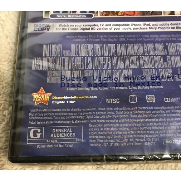 Disney Mary Poppins 50th Anniversary DVD & Digital Copy New Sealed G Rating - Picture 4 of 5